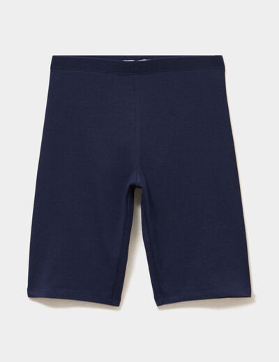 Short cycliste coton taille &eacute;lastiqu&eacute;e bleu marine fille