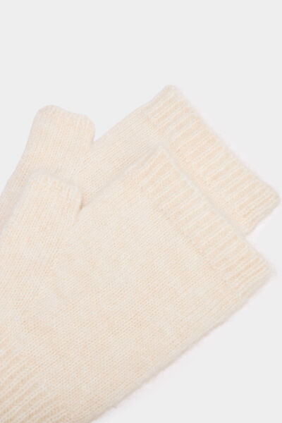 Mitaines longues en maille c&ocirc;tel&eacute;e blanc femme