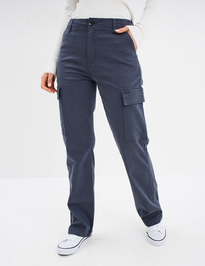 Pantalon cargo droit bleu gris femme