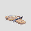 Sandales en cuir semelle plate bleu femme
