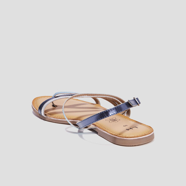 Sandales en cuir semelle plate bleu femme