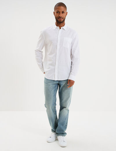 Chemise manches longues lin m&eacute;lang&eacute; blanc homme