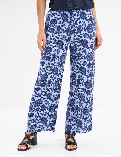 Pantalon fluide à coulisse bleu femme