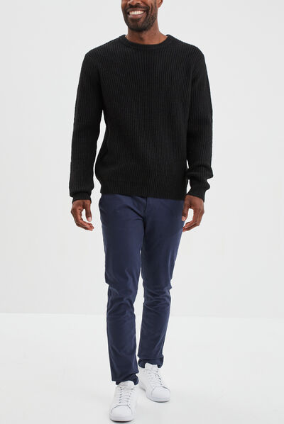 Pull col rond à manches longues noir homme