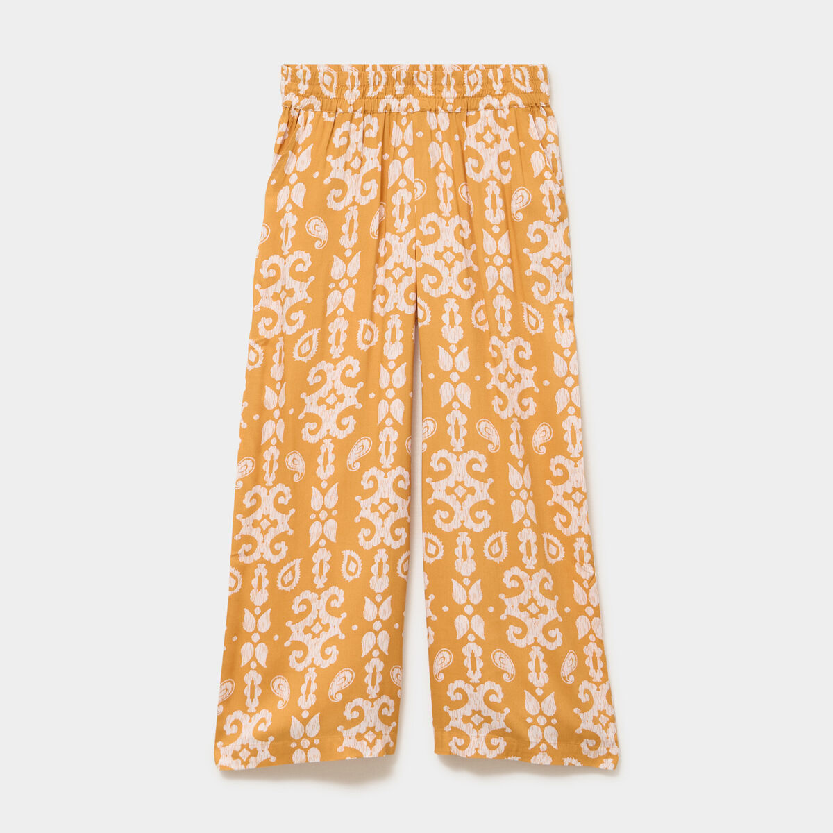 Pantalon fluide large taille &eacute;lastiqu&eacute;e jaune ocre femme