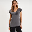 T-shirt d&eacute;lav&eacute; en coton gris fonc&eacute; femme