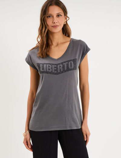T-shirt d&eacute;lav&eacute; en coton gris fonc&eacute; femme