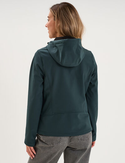 Blouson &agrave; capuche d&eacute;perlant fourr&eacute; vert fonc&eacute; femme