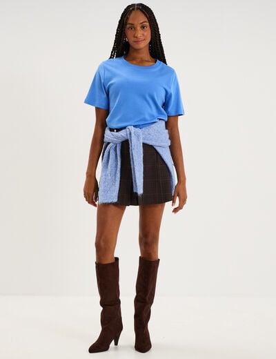 T-shirt col rond manches courtes coton bleu electrique femme