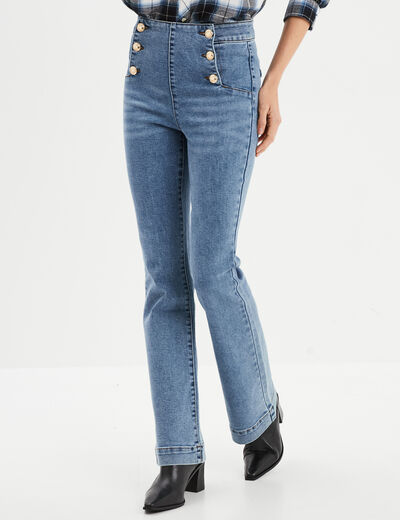 Jeans taille haute flare à ponts denim double stone femme