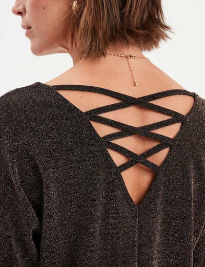 T-shirt dos en V avec laçage manches 3/4 terracotta femme
