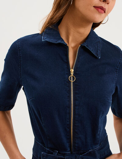 Combinaison pantalon en jean zipp&eacute;e denim brut femme