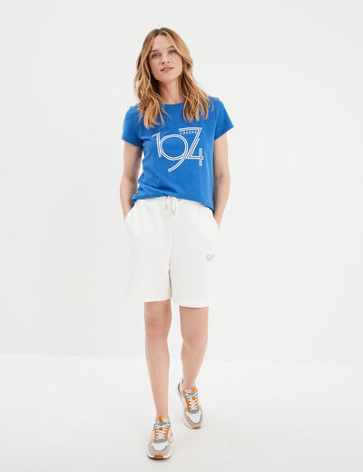 T-shirt ajusté col rond coton Creeks bleu electrique femme