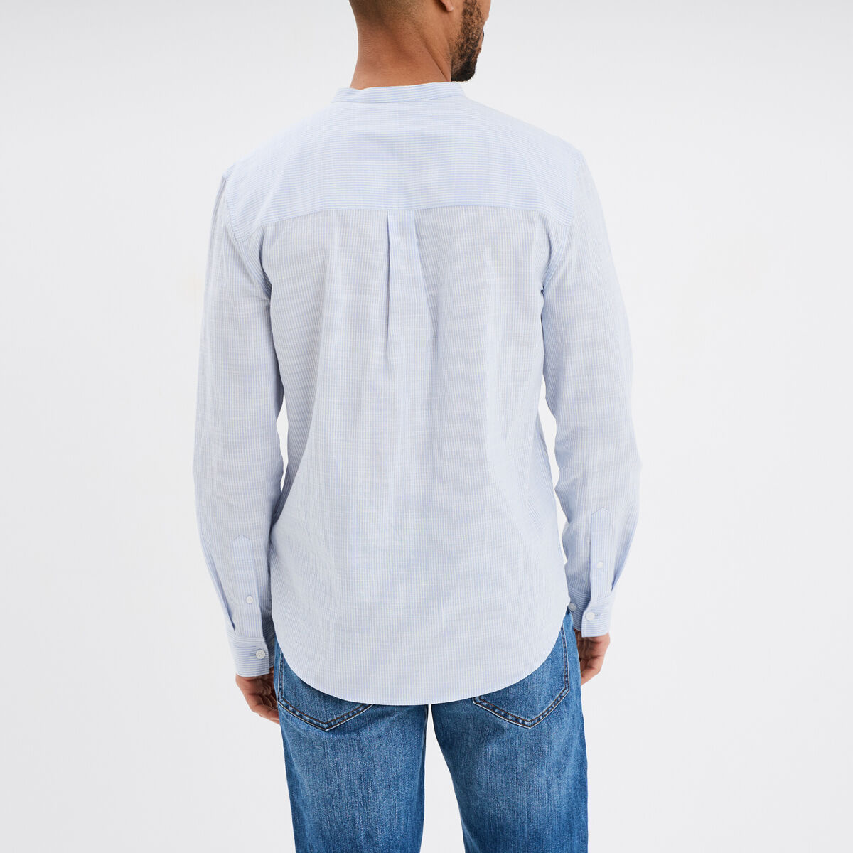 Chemise col mao manches longues coton bleu ciel homme
