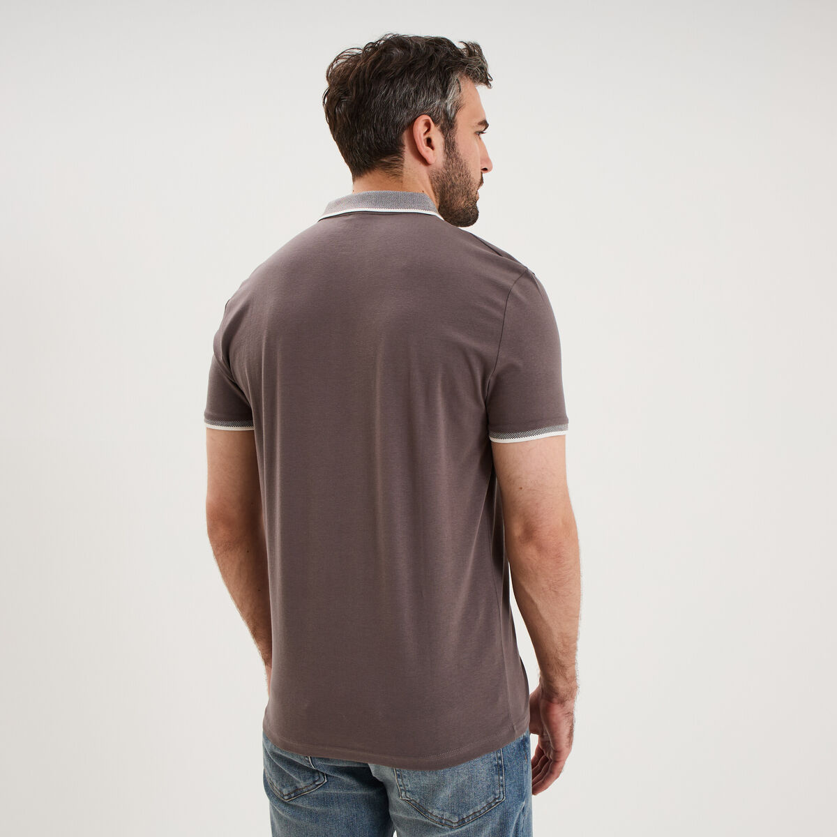Polo slim manches courtes stretch gris fonc&eacute; homme