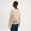 Pull ajour&eacute; col en V manches longues beige femme