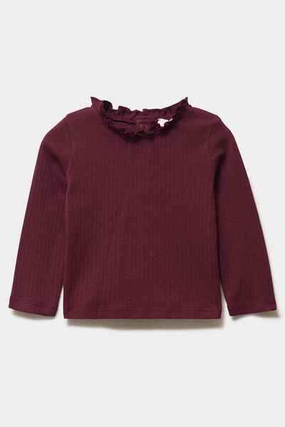 T-shirt c&ocirc;tel&eacute; col montant &agrave; volants violet fonc&eacute; b&eacute;b&eacute; fille