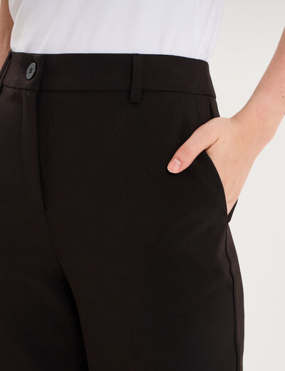 Pantalon droit effet cr&ecirc;pe &agrave; pinces noir femme