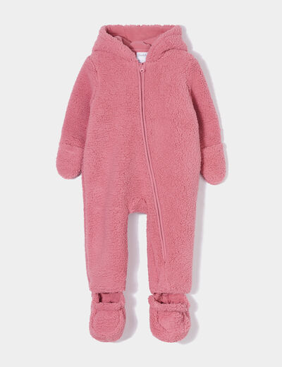 Combinaison pilote fausse laine mouton vieux rose bébé fille