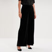Pantalon large en velours taille haute noir femme