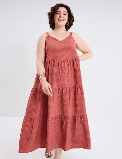 Robe longue bretelles vieux rose femme grande taille