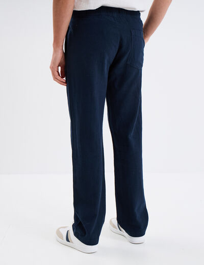 Pantalon slim taille &eacute;lastiqu&eacute;e bleu fonc&eacute; homme
