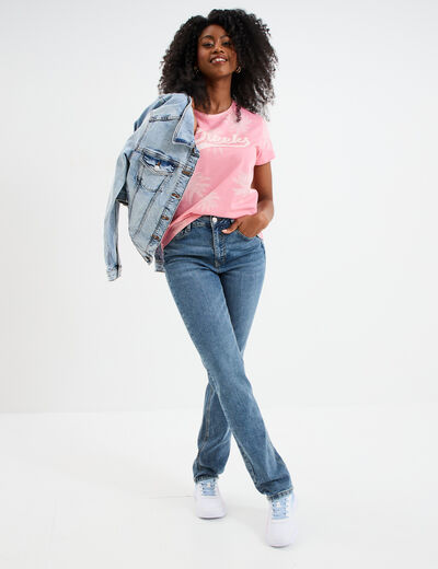 T-shirt droit manches courtes coton rose femme