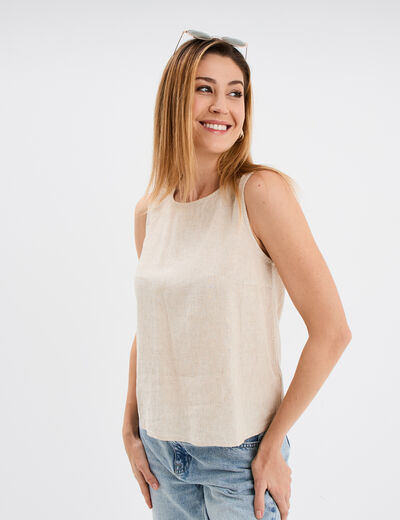 Blouse sans manches lin mélangé beige femme