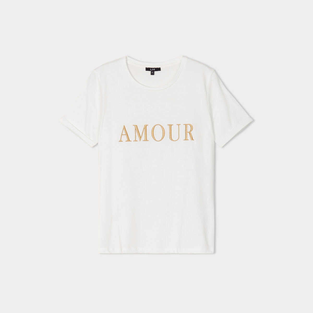 T-shirt brodé manches courtes coton blanc femme