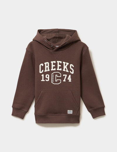 Sweat hoodie 1 poche capuche marron fonc&eacute; gar&ccedil;on
