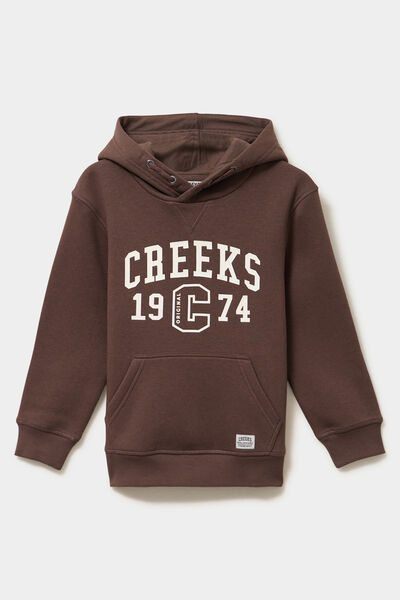 Sweat hoodie 1 poche capuche marron fonc&eacute; gar&ccedil;on