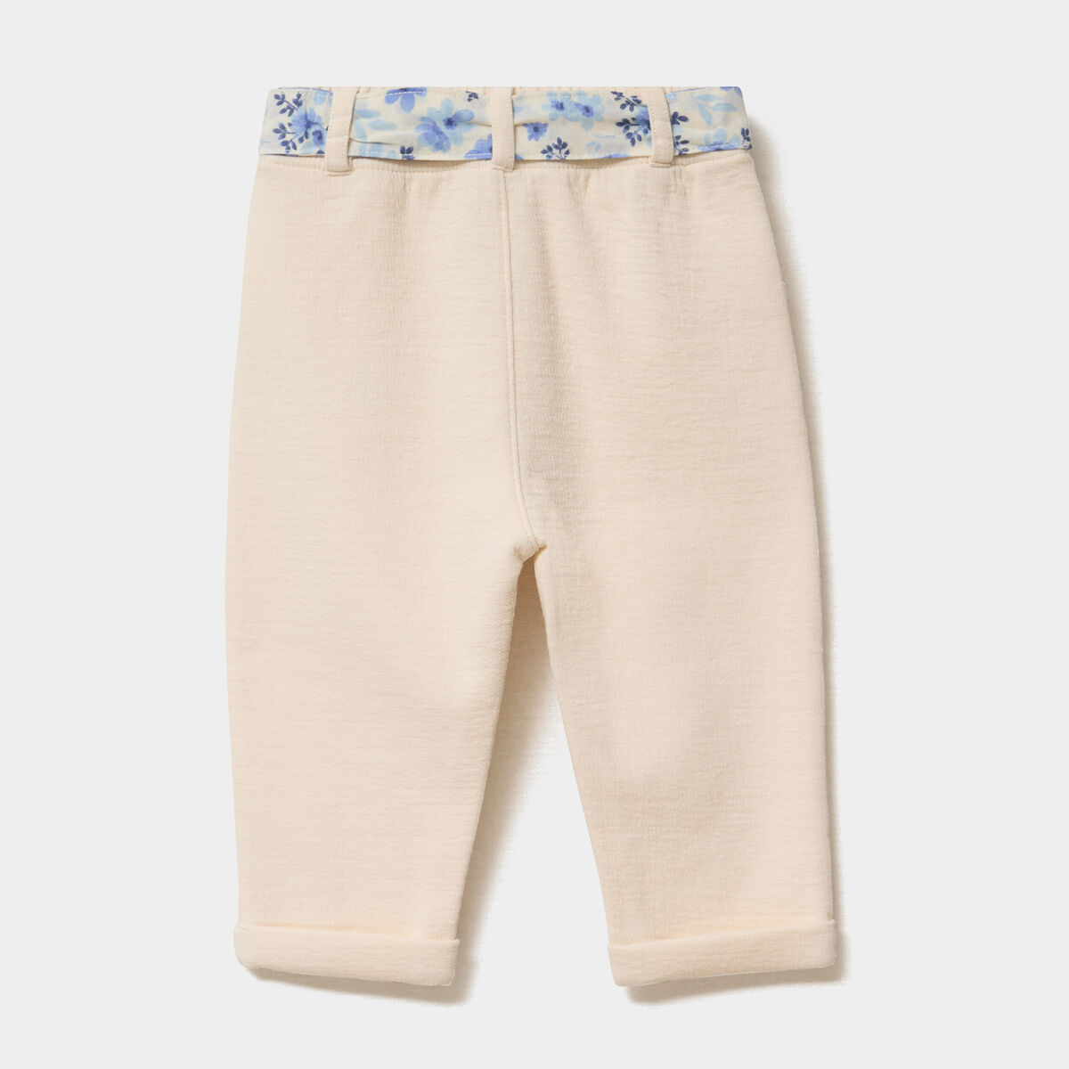 Pantalon cigarette en maille &agrave; ceinture creme b&eacute;b&eacute; fille