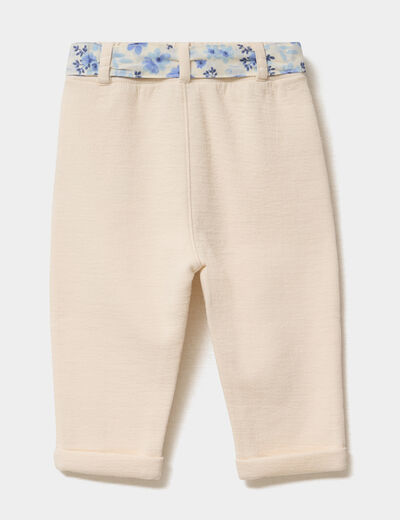 Pantalon cigarette en maille &agrave; ceinture creme b&eacute;b&eacute; fille