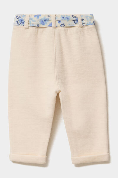 Pantalon cigarette en maille &agrave; ceinture creme b&eacute;b&eacute; fille