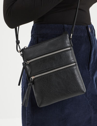 Sac à bandoulière détails zippés noir femme