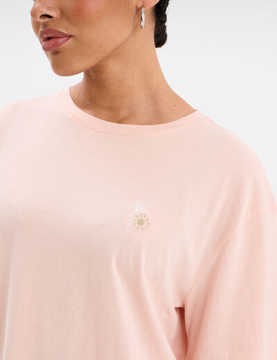 T-shirt col rond manches courtes coton jaune pastel femme