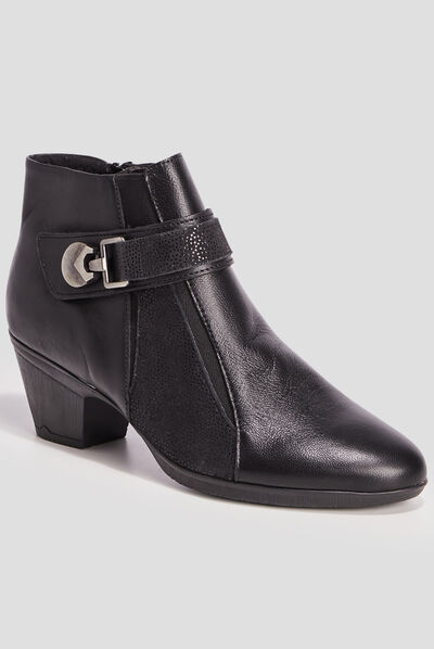 Bottines en cuir à talons noir femme