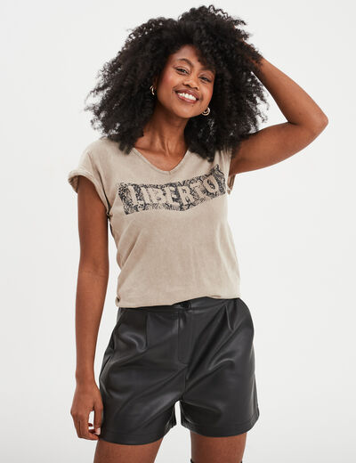 T-shirt délavé en coton Liberto marron foncé femme