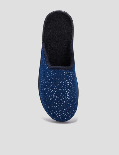 Chaussons mules compens&eacute;s bleu marine femme