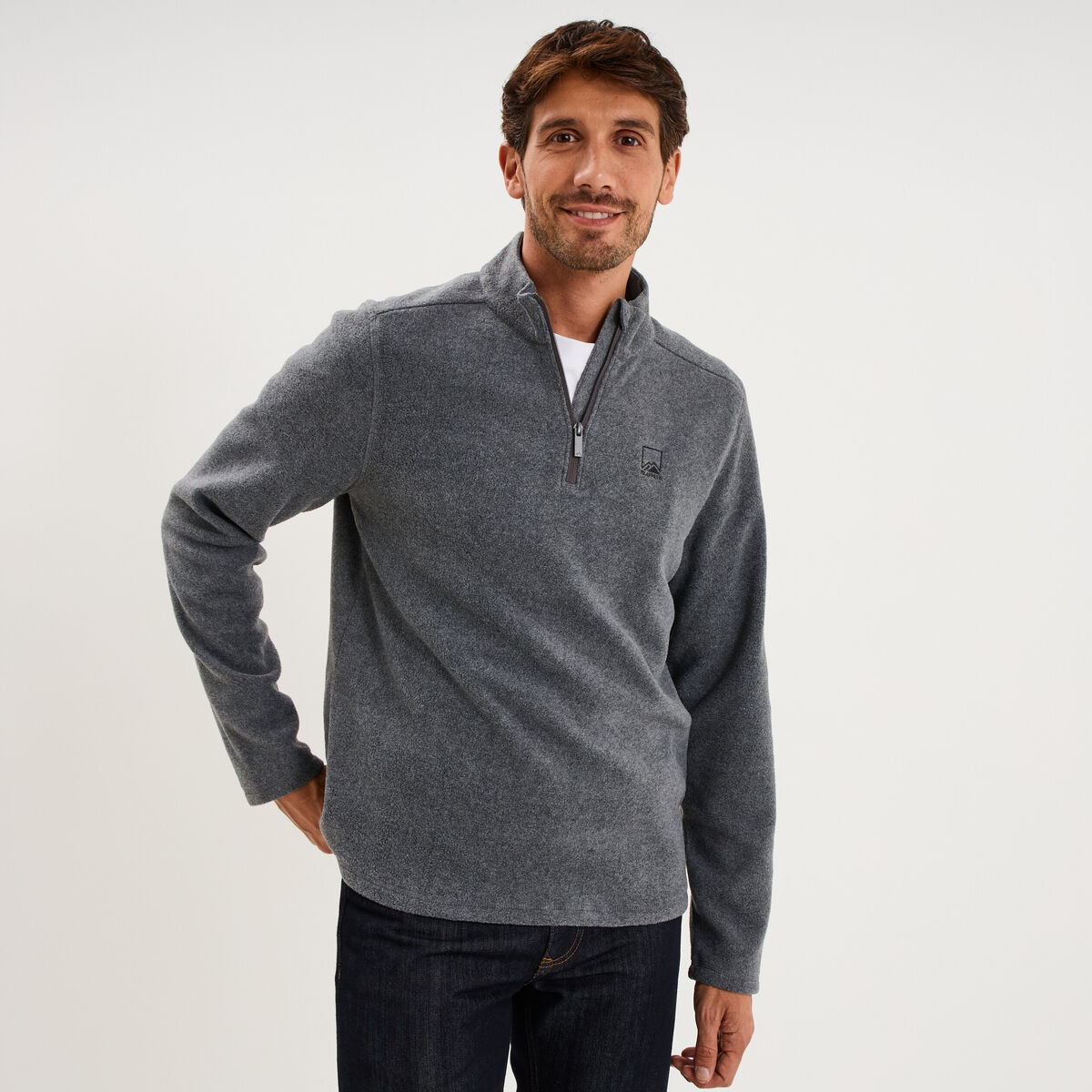 Sweat polaire col camionneur gris argent homme