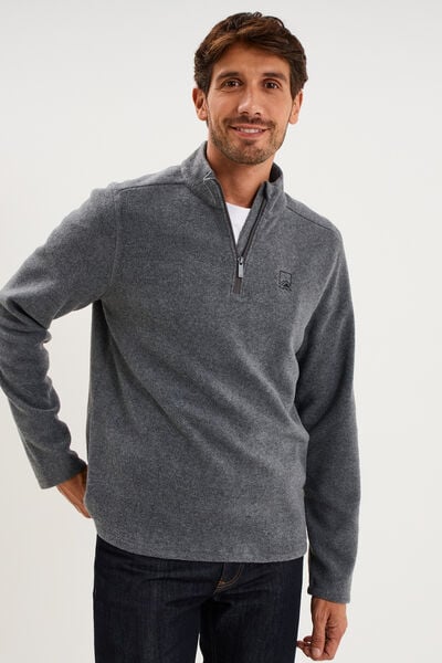 Sweat polaire col camionneur gris argent homme