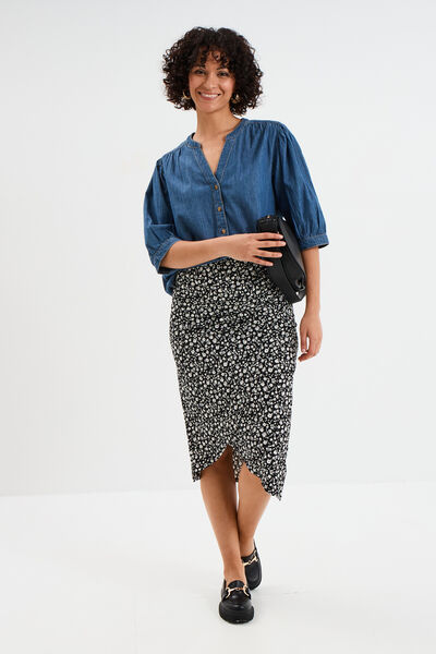 Jupe longue portefeuille stretch noir femme