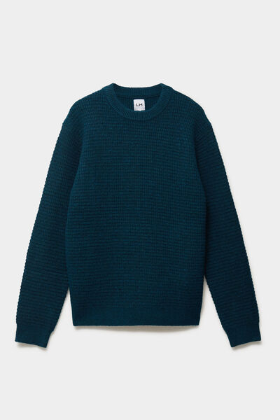 Pull col rond manches longues bleu canard homme