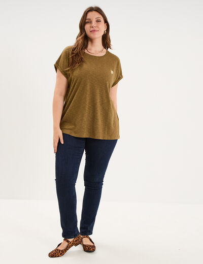 T-shirt droit manches courtes col rond beige femme grande taille