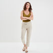 Pantalon droit fluide en mélange de lin beige femme