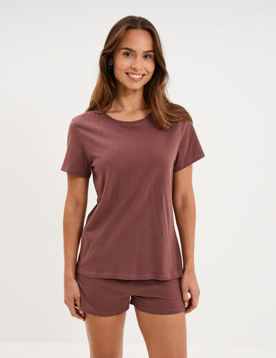 Ensemble pyjama short t-shirt coton marron chocolat femme