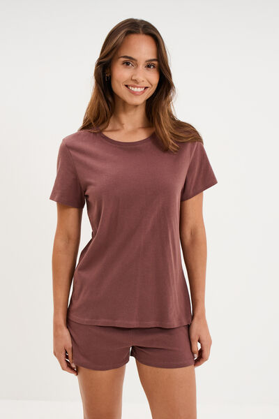 Ensemble pyjama short t-shirt coton marron chocolat femme