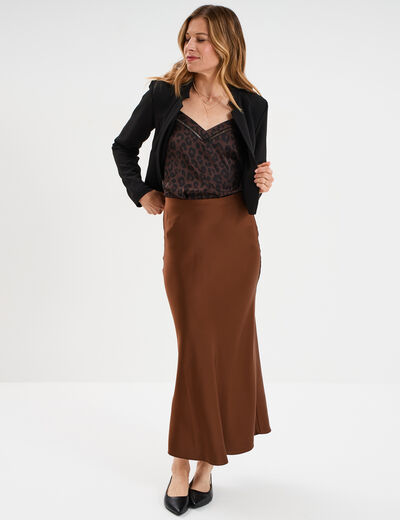 Caraco effet satin marron foncé femme