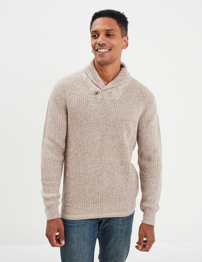 Pull col châle manches longues taupe homme