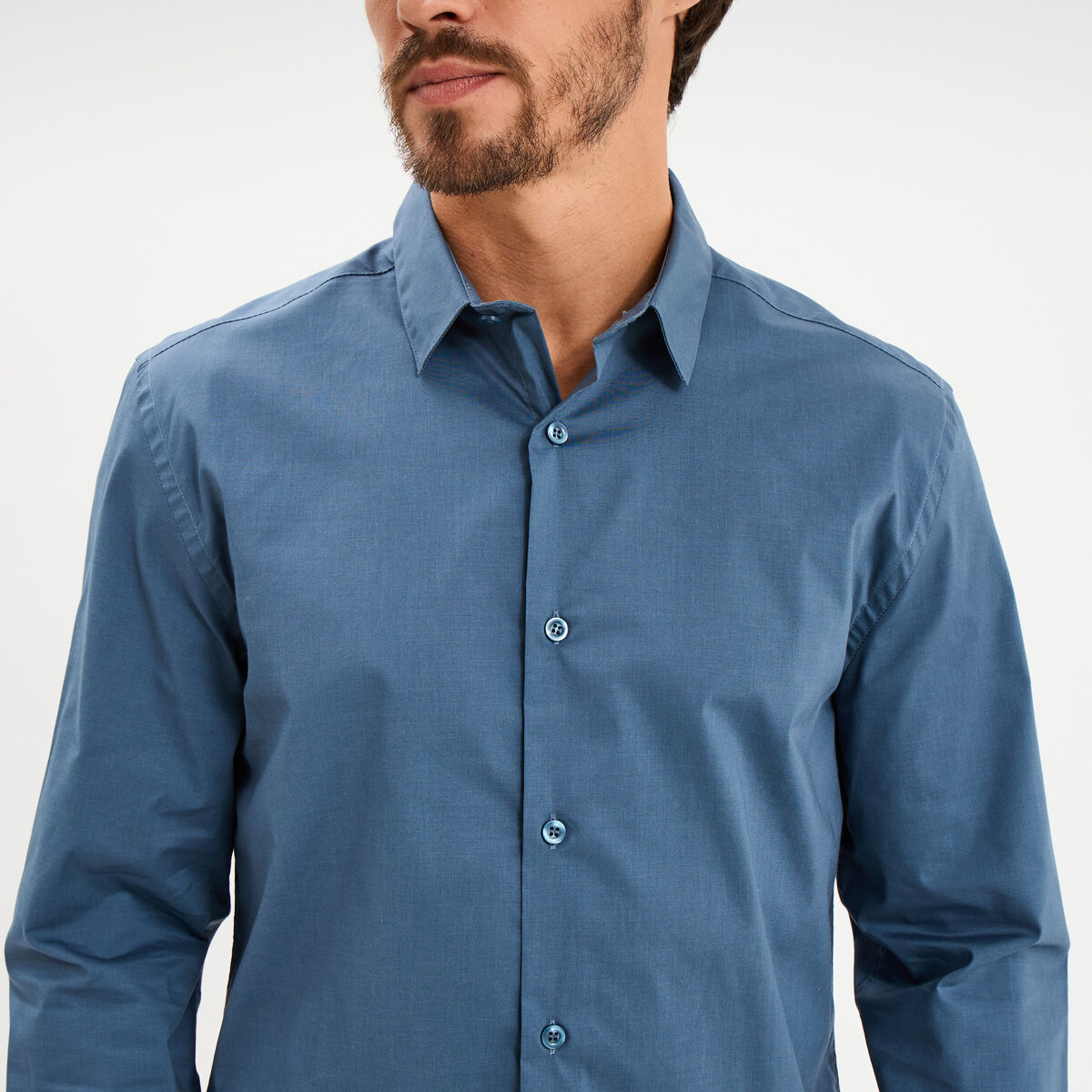 Chemise stretch manches longues bleu gris homme